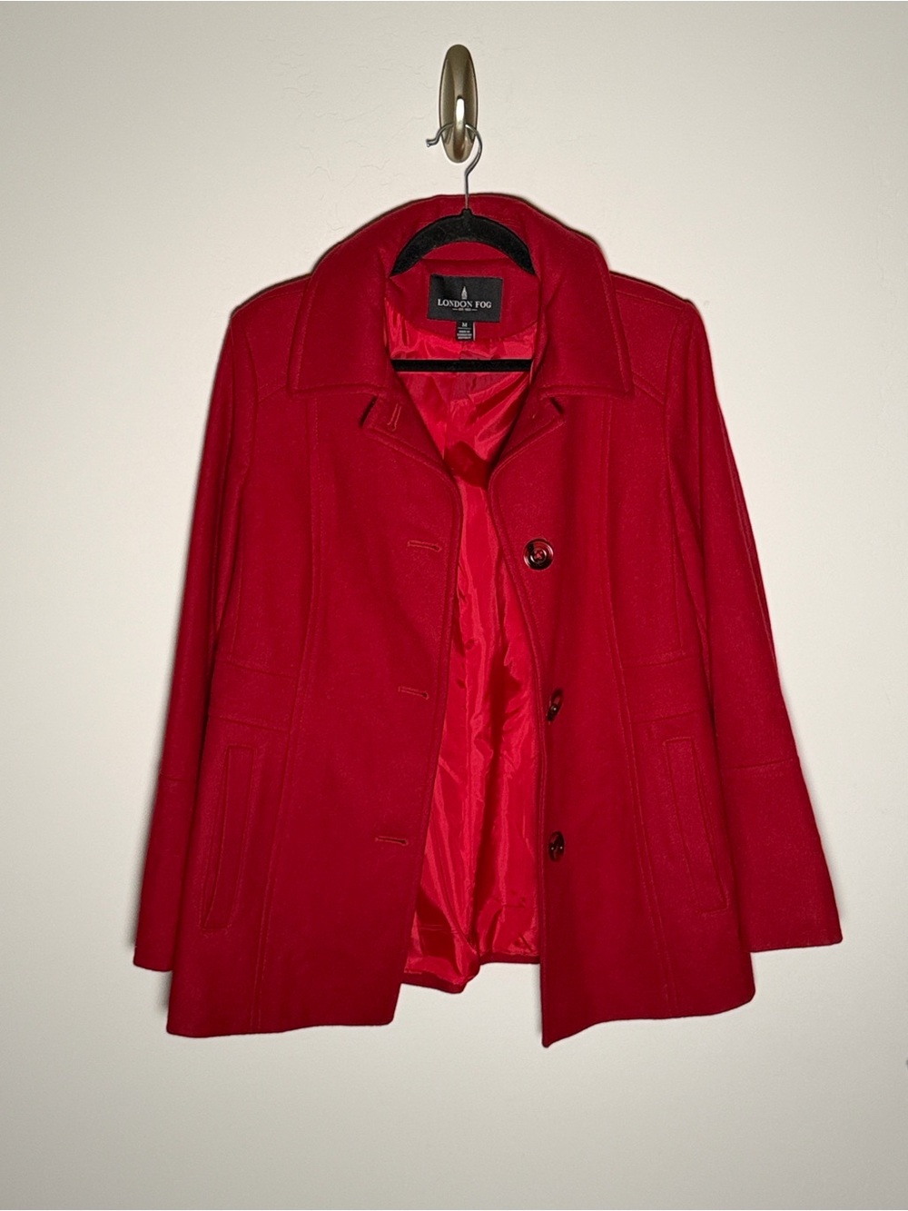 London Fog Women's Cherry Red Wool Peacoat - Picture 12 of 13